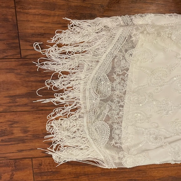 NWT White Beaded Fitted Dress with Fringe & Sequin Detail - Picture 3 of 11